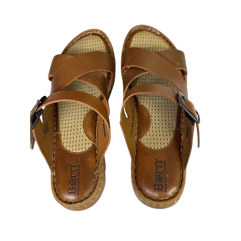 Born Salas Sandals Brown Syrup Leather Comfort Slides Buckle Women 9 - Picture 5 of 9